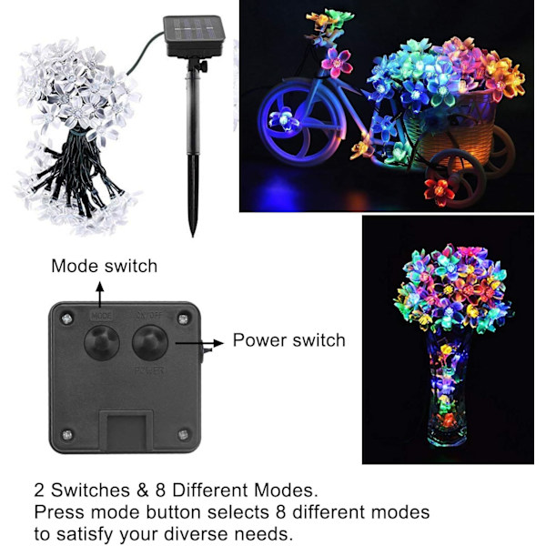 Utomhus solcellslampor, 7 meter, 50 LED-lampor, blomma,