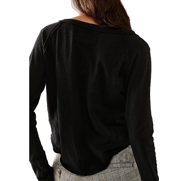 Långärmad Bas T-shirt V-ringning Asymmetrisk Fåll Enfärgad Lös Passform Bas T-shirt Svart L