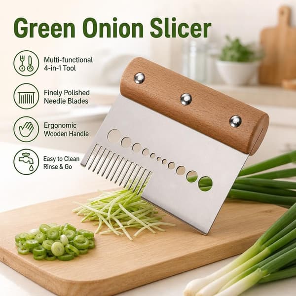 2-pack Stainless Steel Scallion Cutter & Herb Stripper - Multifunctional Shredding Tool with 11 Holes for Kitchen, BBQ - Dishwasher Safe 2