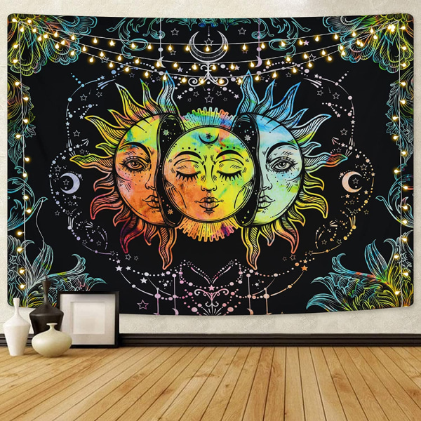 Sol- og måneteppe Brennende solteppe Svart fargerik vegg