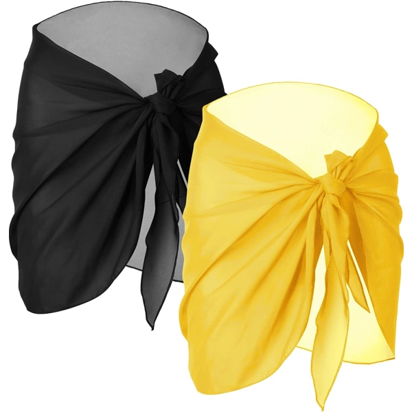 2 delar Dam Beach Wrap Sarong Cover Up Chiffong Baddräkt Wrap Black and Yellow