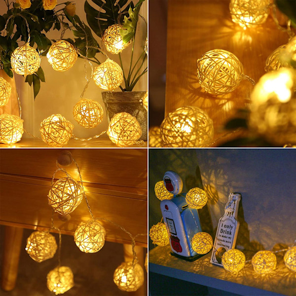 Batteridrivna 20 LED-slingor, 16,4 fot 20 Globe Rattan B