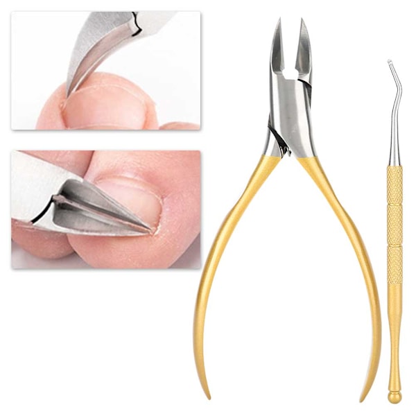 Professionell nagelklippare i rostfritt stål, nageltång, nageltrimmer, verktygssats för inåtväxta tånaglar, pedikyr, manikyr, guld