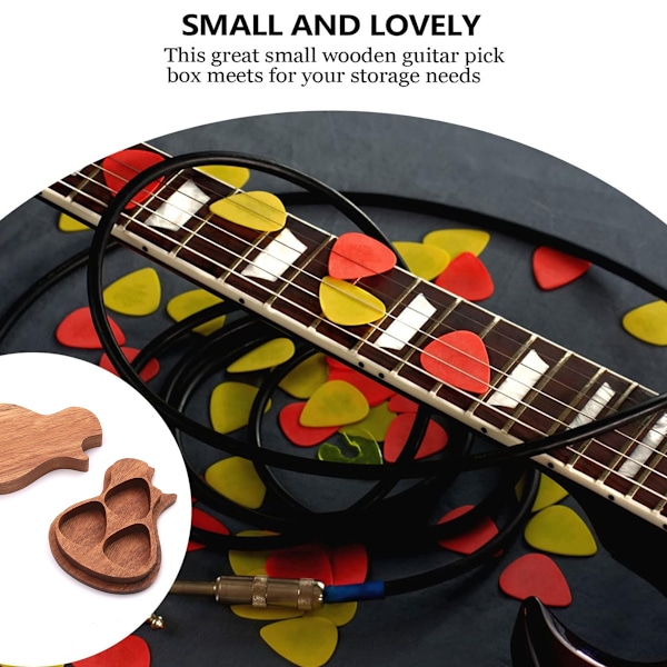 Gitarrplektrumhållare i trä, graverad gitarrplektrumlåda för klassiska triangulära gitarrplektrum för presentmusikinstrument gitarrbas
