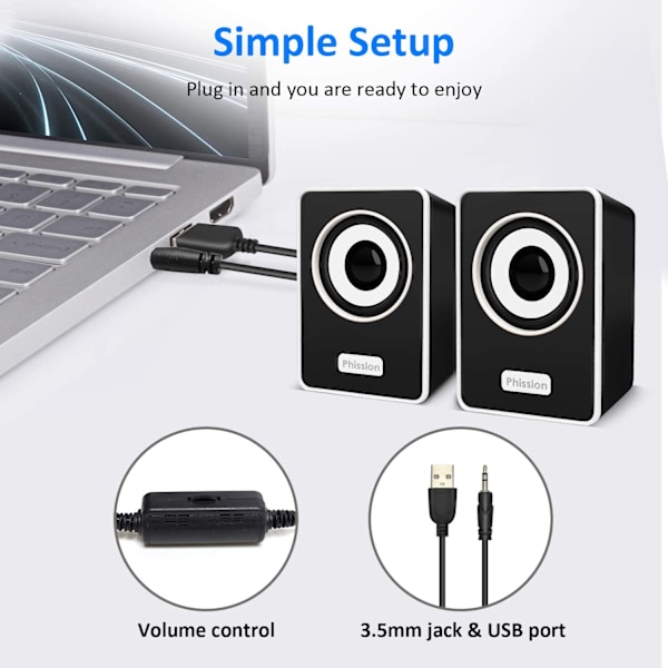 Datorhögtalare, minihögtalare, med stereo 6W USB-strömförsörjning 3,5 mm AUX-ingång bärbara högtalare