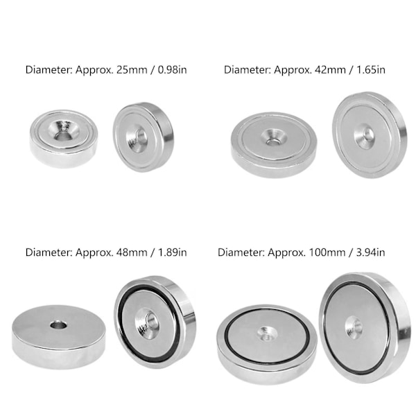 10 stk. Skivemagneter med Senkboringshul Runde NdFeB Rustfrit Stål Magnet A42 35kg
