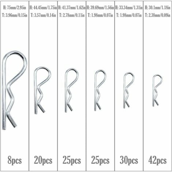 Cotter Pins R Clips Retaining Pins 150stk 6 Størrelser Forsinket