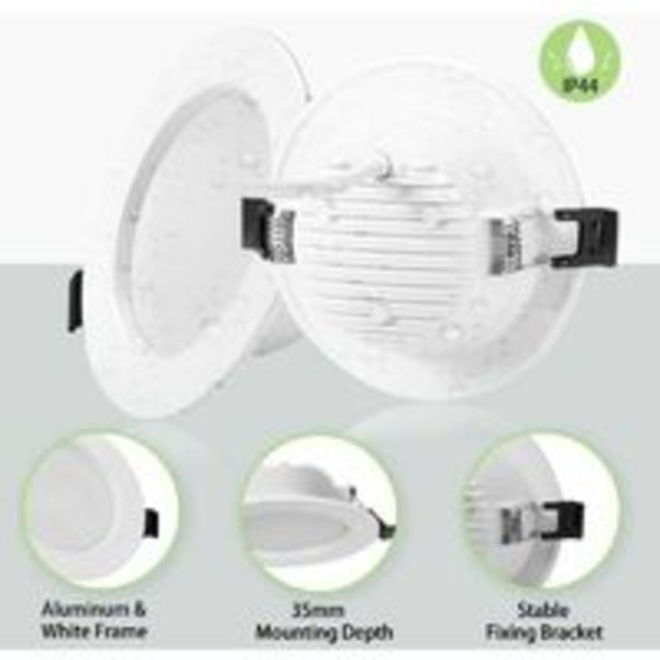 10 x 5W Ekstra Flat LED Innfelt Spotlys, IP44 Bad LED Spotlys, 310LM Kald Hvit 6000K, Ultra-tynn 35MM, Diameter 100mm Ultra Flat Integrert