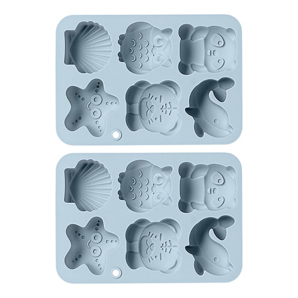 6 tegneseriefigurer såsom ugler, delfiner og skaller, silikoneforme, chokoladekageforme til isterninger.