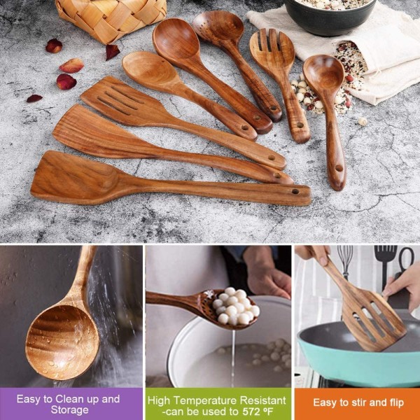 Träskedar för matlagning, Non-stick köksredskap set, 8 st