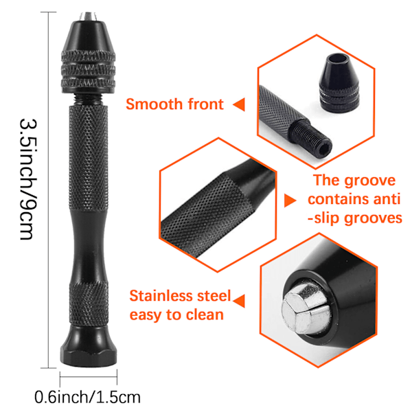 Presisjonsnål Vise Håndbor Bits, Svart Mini Nål Vise med 10 PCS Stål Twist Drill Bits (0.3-3mm), Mikro Twist Drill Bits, Mini Håndbor Verktøy