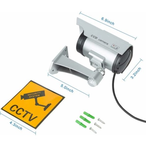 Dummy-kameraer med solpanel, falsk sikkerhedskamera CCTV med LED-lys til indendørs og udendørs brug (4-pak, sølv)