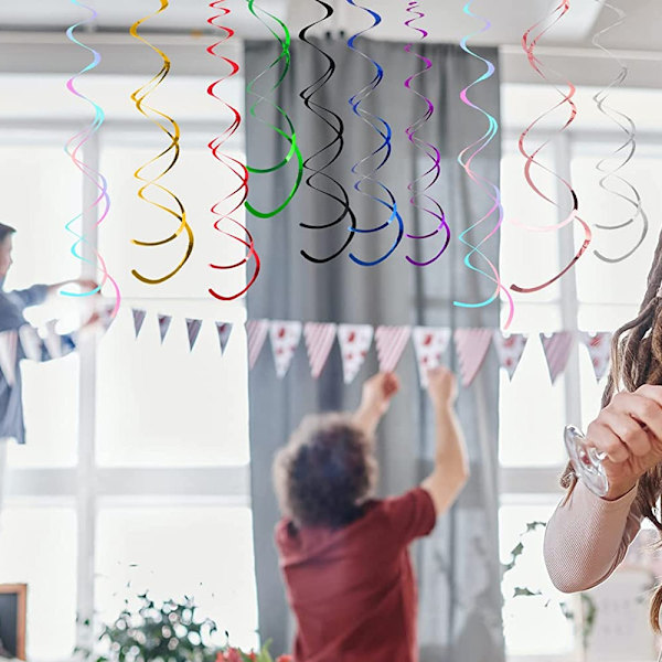 Hängande spiralgirlang, 12-set flerfärgade virveldekorationer, för födelsedag, bröllop, nyårsafton eller karneval jul