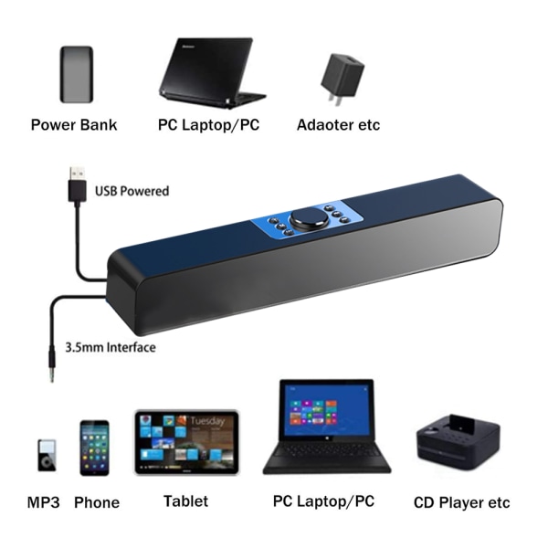 USB trådløs Bluetooth minihøyttaler med klokke