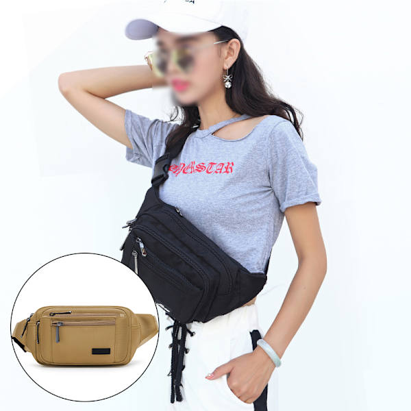 Vyölaukku, fanny pack, monikäyttöinen lantiolaukku vetoketjulla, sopii matkustamiseen, vaellukseen ja kaikkiin ulkoiluaktiviteetteihin, musta miehille ja naisille