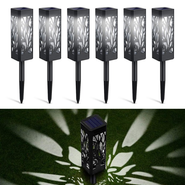 6 ST ihåliga Led Solar Light, IP65 vattentät uteplats Pathw White light