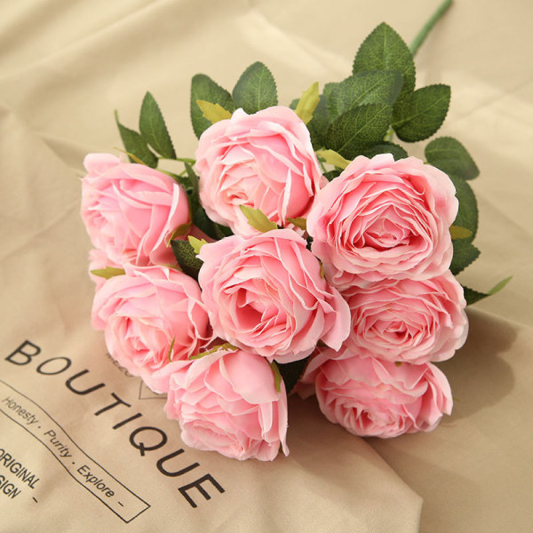 10 Hoveder/buket Nye Franske roser Kunstige blomster Hjemmebord