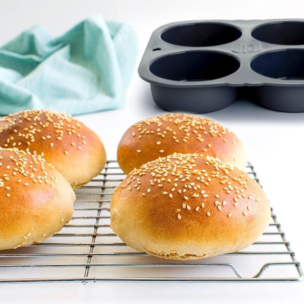 Hamburgerbolleforme - Silikonebrødform med huller, 4 tommer form perforeret non-stick bakkeværktøj sprød rund form til bagning
