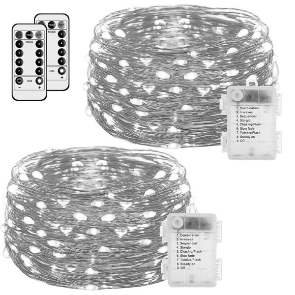 Fairy Lights, 2-pack batteridriven 50 LED 16,4ft med fjärrkontroll C white