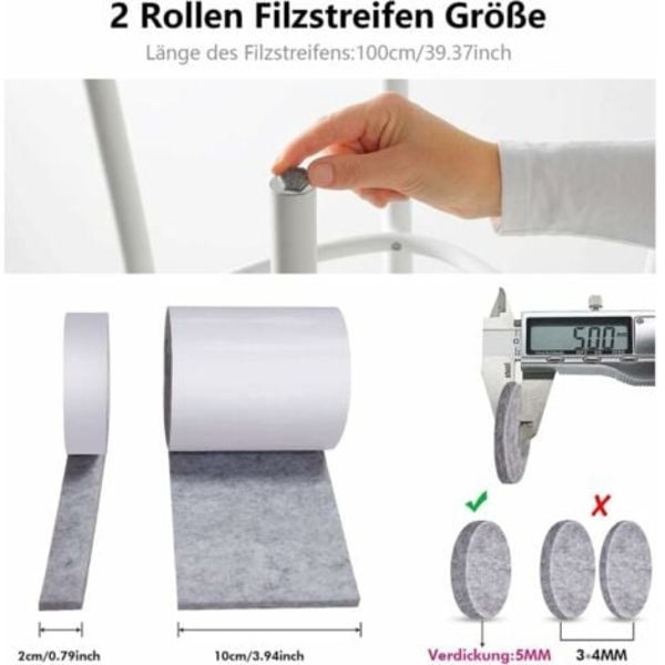 Möbelglidare, filtglidare, 2 rullar självhäftande filt (100 10 cm och 100 2 cm), stolsglidare, glidare för möbler och ditt trä