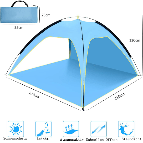 Strandskydd, strandskydd, UV 50+ skydd, vindskydd, utomhusträdgårdstält för 3-4 personer, familjesolskydd, strandtält, ultralätt,