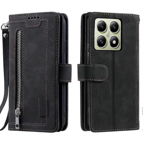 Blixtlåsväska Pu-telefonfodral för Xiaomi 14t Pro Black