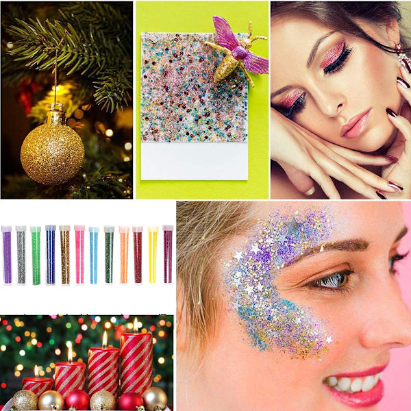 Glitterpulver Set Färgglad Glitter Shaker 12 Pack Fint Glitterpulver för Naglar Kropp Ansikte Kosmetisk Hantverksdekoration Festival Dekoration