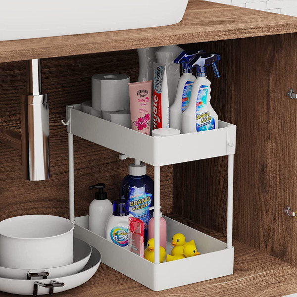 Under Sink Organizer, Under Bathroom Sink Storage 2 Tier