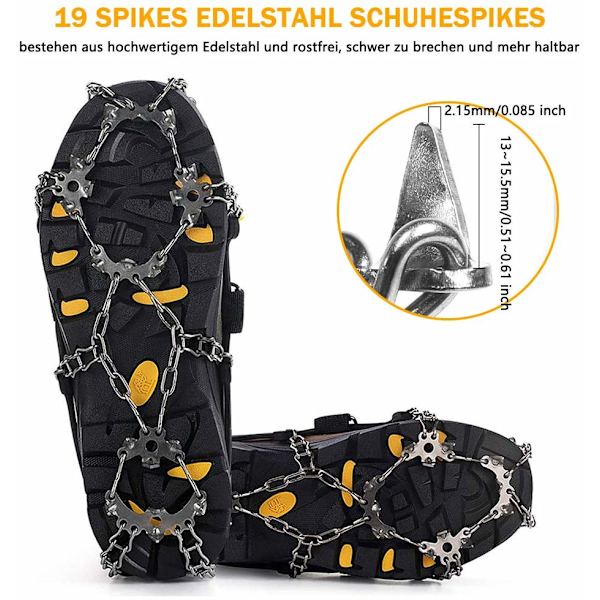 Sko Spikes med 19 Rustfrit Stål Tænder Spikes Anti-Slip Sne Kæde Spikes til Vinter Vandring Vandring Bjergbestigning