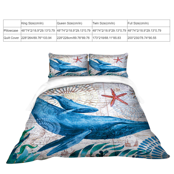 3-delat Set med Mjukt Täcke i 3D-tryck, Polyester, Sängkläder (Queen Size)