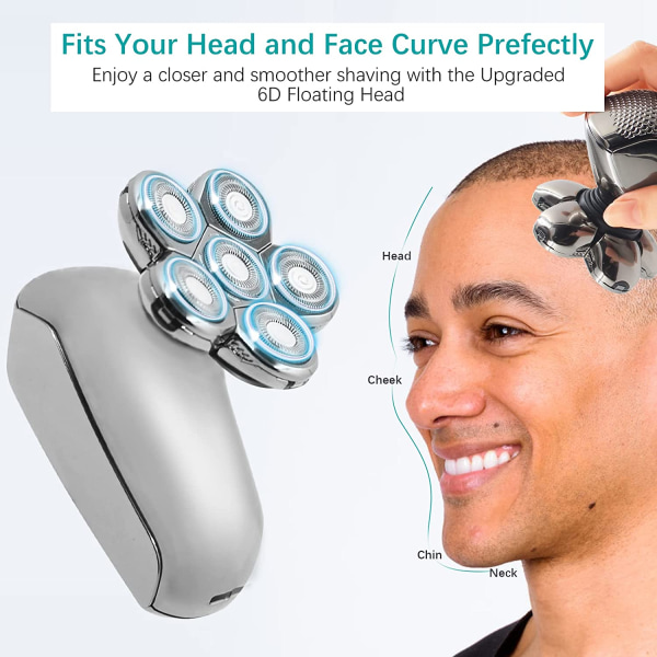 Huvudrakapparater för skalliga män, 5-i-1 vattentät elektrisk rakhyvel för