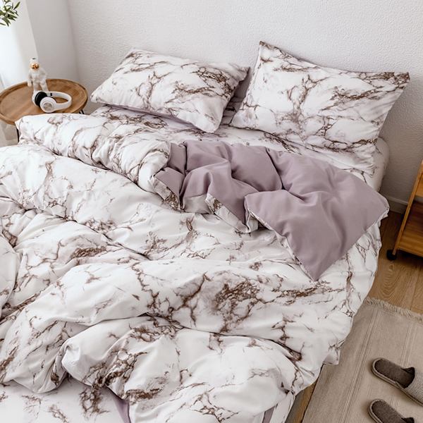 3-delars set Marmorerat Polyester Sängkläder Täcke med Kuddfodral AU-Dubbel Storlek (Brun)