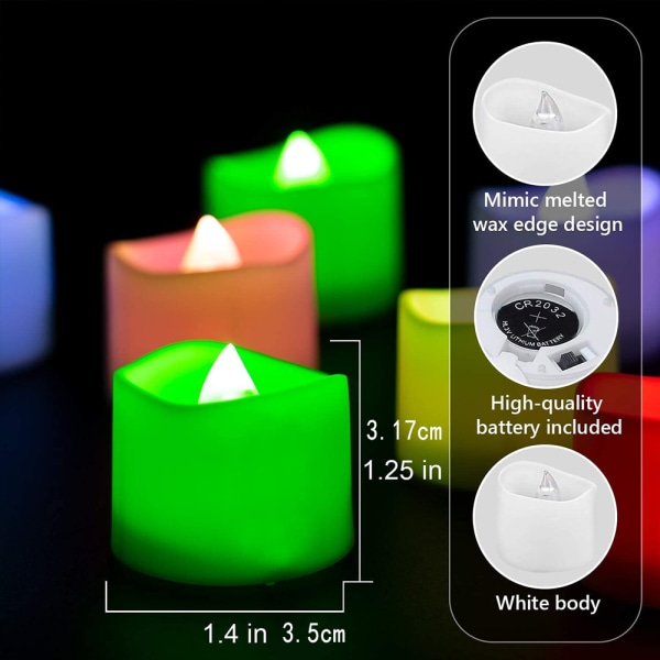 Batteridrevne stearinlys, 24 LED-tealights, flammefri stearinlys