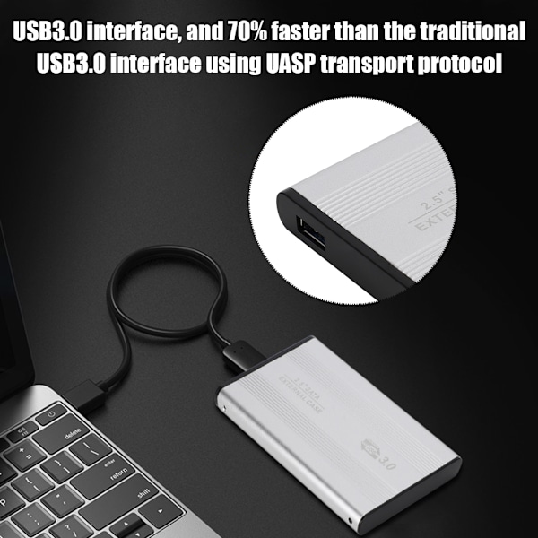 w25ab30 USB3.0 2.5-tums HDD-kabinett SATA Aluminiumlegering Mobil Hårddiskbox HDD-fodral (Silver)