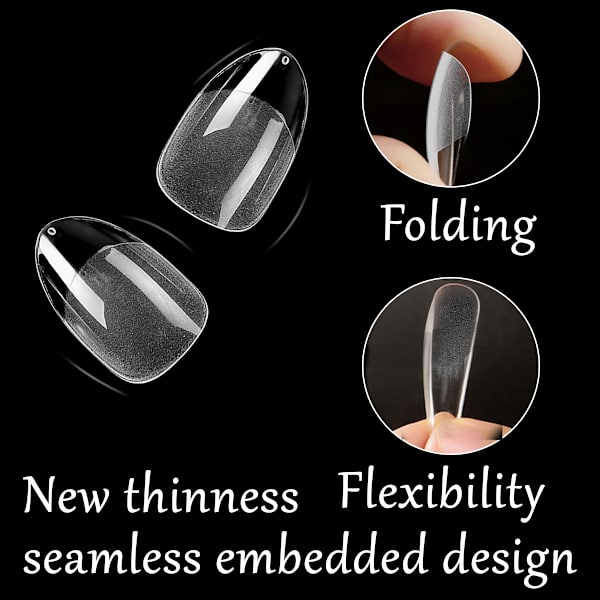 Mandelformade korta nagelspetsar, full cover nagelspetsar, förformade halvmatta spetsar naglar gelé nagelspetsar-360 stycken 12-storlekar, 4 ark nagellim