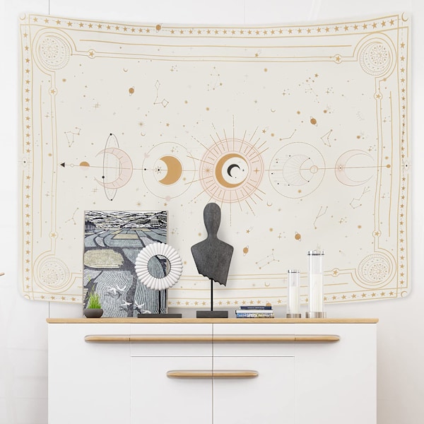 Månefaser Gobeläng Mystisk Konstellation Stjärnhimmel Tarotkort Väggbonad Estetisk Retro Astrologi Väggkonst för Sovrum Vardagsrum Beige