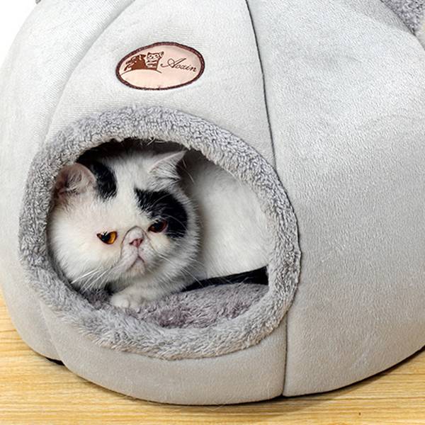 Husdjurstält Kattbädd/Små Hundar Självvärmd Sammet 2 i 1 Kattält/Kattungebädd/Kattkoja med Avtagbar Kudde Tvättbar Bekväm Husdjursbädd