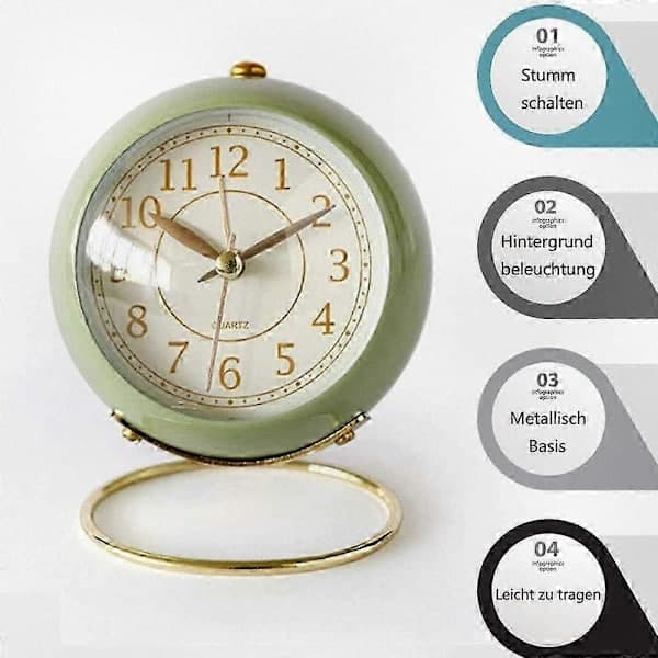 Compact Silent Alarm Clock Analog Quartz Table Clock Loud Alarm with Backlight Travel Bedside Clock
