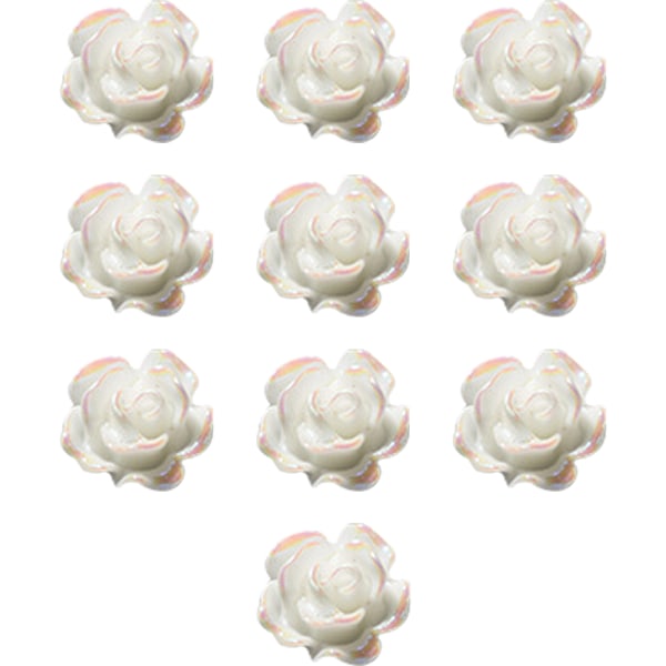 Nail Art 3D Resin Vit Ros Blomdesign Aurora Kronblad Nagel