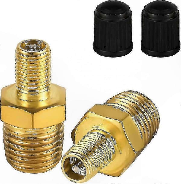 2-pak messing luftinflatoradapter, 1/4\" NPT han til standard Schrader ventil hanforbindelse