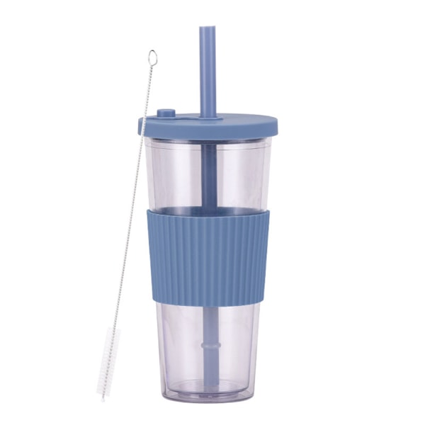 700ml stor kapacitet transparent dubbelskikts plastkopp sugrör mjölktekopp bärbar utomhus sugrör kopp