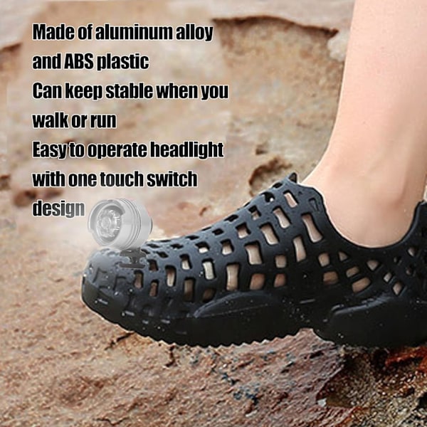 Huvudlampor för Croc, 2 st LED-clogs skor Ipx5 vattentät ficklampa i lätt aluminiumlegering med 3 belysningslägen, Croc skor tillbehör charm