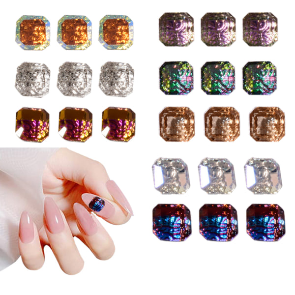 24 ST Nail Art Strass, Nail Diamonds 3D Glas Crystal Nail