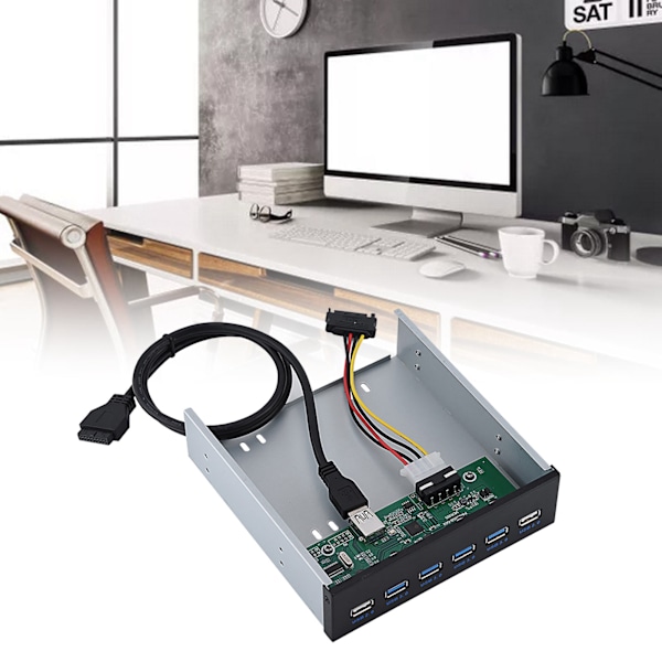 19-pinners til 4 * USB3.0 + 2 * USB2.0 6-grensesnitt metallfrontpanel USB-hub
