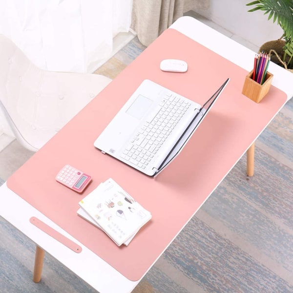 Skrivbordsunderlägg dubbelsidig, 80 * 40cm, PU vattentät bordsunderlägg, mus pink+silber