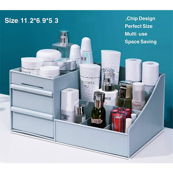 Makeup-arrangør, multilagsdesign, blå, 28,5*17,5*12,5 cm