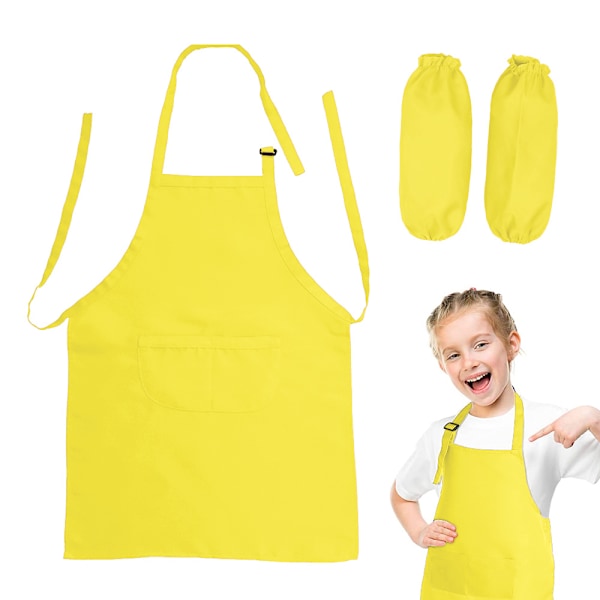 Children's apron and cuff, adjustable kids' apron large pocket kitchen apron suitable for cooking baking painting