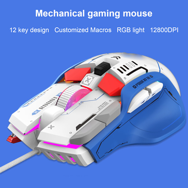 Trådbunden mekanisk mus med makroprogrammering och RGB-belysning, 12800 DPI spelmus för Windows 7 8 10 för IOS