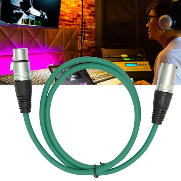 3-pin hann til hunn mikrofonkabel, holdbar lydadapterkabel for mikrofon, grønn