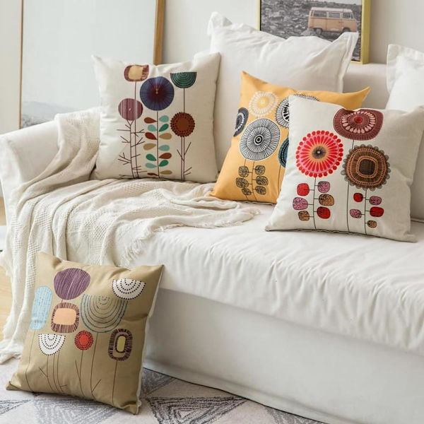 Mjuka bomullslinnekuddfodral för heminredning, 45 x 45 cm, set om 4, tropiska blommor